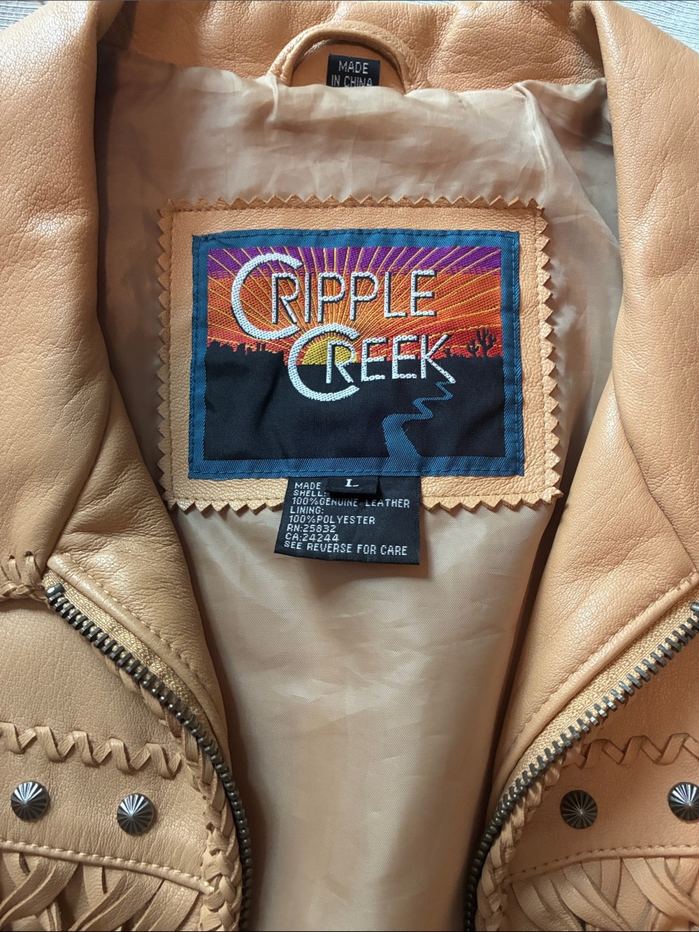 Fringed Tan Leather Jacket by CRIPPLE CREEK - Picture 2 of 7